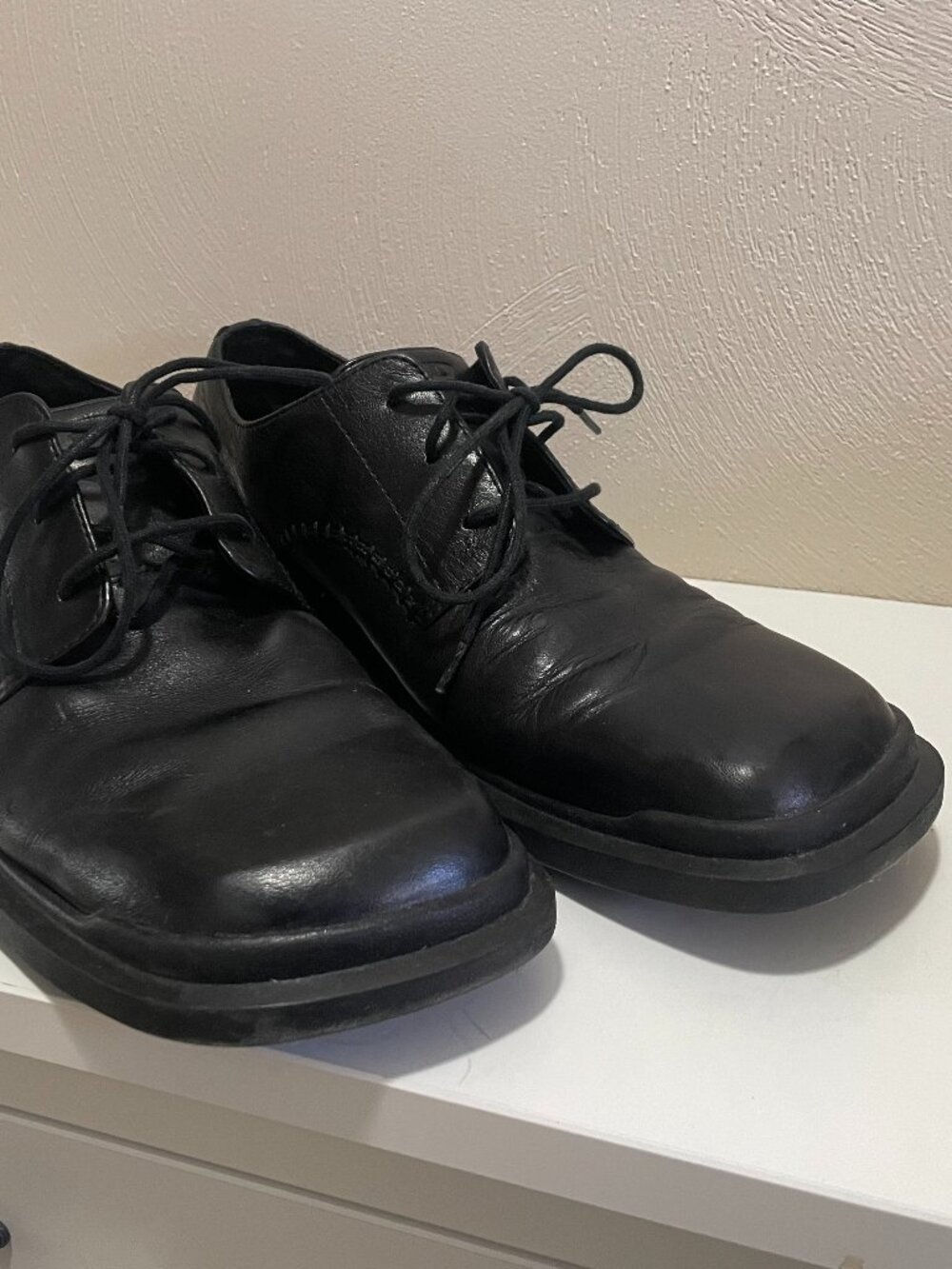 Diesel Leather Dress Shoes Mens Size 45 Black Square Toe Rare Excellent Cond